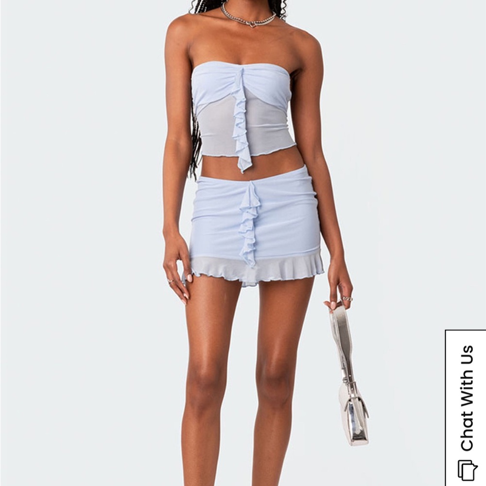 Edikted Light Blue Ruffled Skirt Set